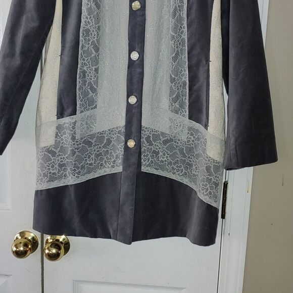 Chico’s Silver Treasure Artisan velvet lace Duster Jacket Sz 1 Medium - Picture 2 of 9